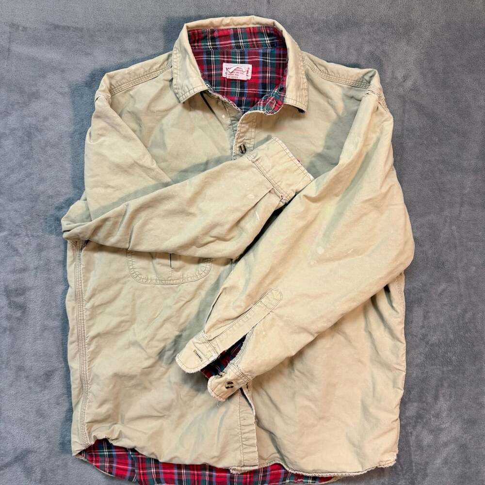 WearGuard Flannel Lined Work Shirt Size L Tan Cotton